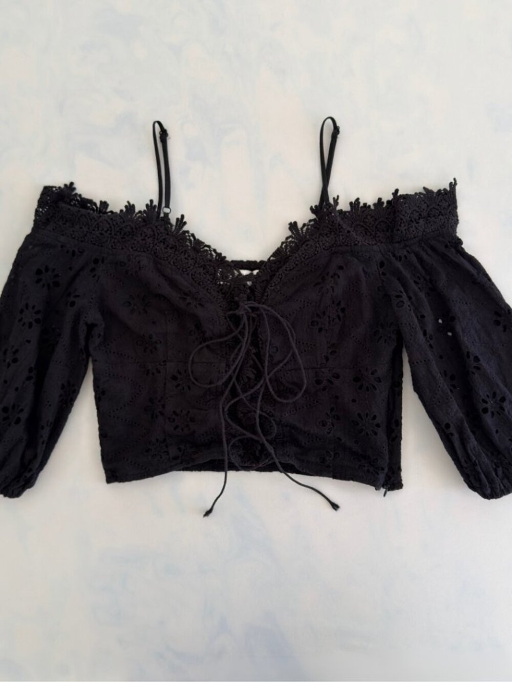 12th Tribe Black Lace Up Corset Style Off The Shoulder Cropped Top